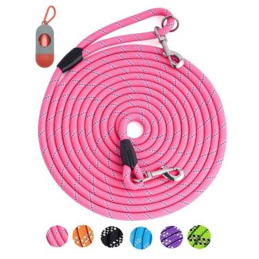 Imagem de Coleira para cães Lanwandeng, longa, reflexiva, 10 pés/5 a 30 pés/10 m, rosa