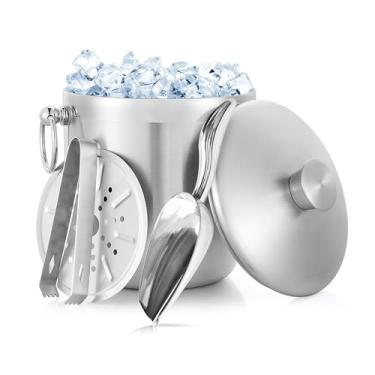 Imagem de Balde de Gelo Inox Isolado 3L com Tampa, Colher, Pinça e Coador