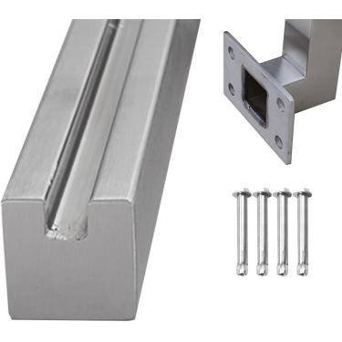 Imagem de Poste de braçadeira de cerca de vidro de varanda, cerca de trilhos com fenda de aço inoxidável, coluna de trilhos de escada doméstica, varanda de terraço, guarda-corpo de vidro, montagem lat