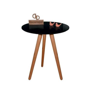 Imagem de Mesa De Canto Pés Palito Amadeirado Com Tampo Vidro 60cm Preto 60cm