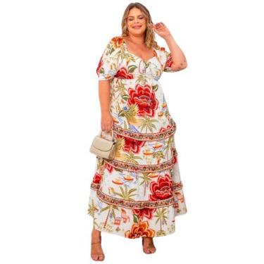 Imagem de Vestido plus size mid com decote coração e lastex nas costas com manga