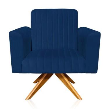 Imagem de Poltrona Giratória Gomada Base Madeira Azul Marinho - DMOV
