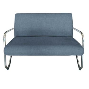 Imagem de Namoradeira Decorativa Bela Linho Azul Marinho Braço Cromado - Mansão 