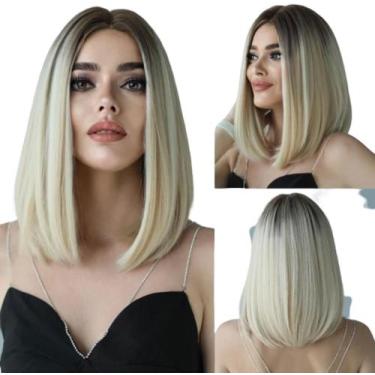 Imagem de Peruca Curta Bob Sem Franja Ombre Loiro 40cm - GM Hair
