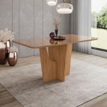 Imagem de Mesa de Madeira Vértice 160 Cm com Vidro Natural - Henn