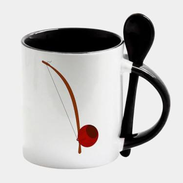 Imagem de Caneca Branca com Colher e Interna Preta de Porcelana 325ml BERIMBAU INSTRUMENTO DESENHO CAPOEIRA