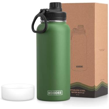 Imagem de Koodee Garrafa de água isolada, garrafa esportiva de boca larga a vácuo de aço inoxidável 950ml com tampa de bico à prova de vazamento (verde grama)