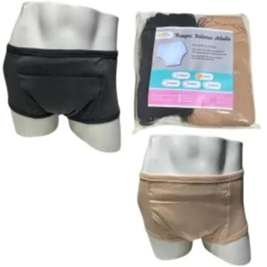 Imagem de Roupa Intima Unissex em Algodão Geriátrica com Absorvente Incontinencia Urinária Segura Escapes Xixi kit 2unds Bege e Chumbo (G)