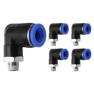 Imagem de HARFINGTON 5 peças de encaixes push to connect cotovelo macho tubo de 1/2 polegada OD x 1/8 polegada NPT rosca plástico mangueira de ar de conexão rápida kit de encaixe pneumático conector de bloqueio