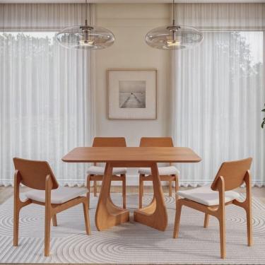 Imagem de Kit Mesa de Jantar Paineira 140cm e 4 Cadeiras Jandaia Cabecasa Madeiramadeira