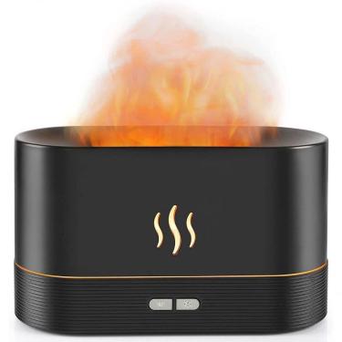 Imagem de 2 Em 1 Umidificador Difusor De Óleo Essencial Com Luz De Chama Noturna Preto