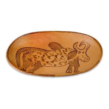 Imagem de Travessa Oval De Barro Desenho Vaca Artesanato Nordeste