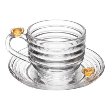 Imagem de Xícara Com Pires Little Bee 200Ml Cristal Grosso Abelha Chá