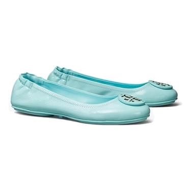 Imagem de Tory Burch Sapatilhas de balé femininas Minnie com logotipo de couro, Ilha azul, 9