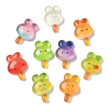 Imagem de LiQunSweet 100 peças de cores mistas luminosas coelho pirulito resina cabochão adorável animal coelho plástico flatback nohole contas para enfeites de artesanato DIY