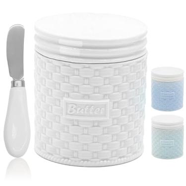 Imagem de BAENOSE Manteigueira De Cerâmica, Francesa Para Manteiga Cremosa, Balcão, Cerâmica Com Tampa Linha D'Água, Presente Natal, Branca