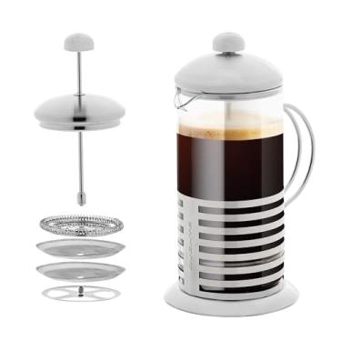 Imagem de OVENTE Máquina de café e chá prensa francesa de 960 g, sistema de êmbolo de 4 filtros de aço inoxidável e vidro durável resistente ao calor de borossilicato, jarro portátil de fácil limpeza com colher grátis, prata FSH34S