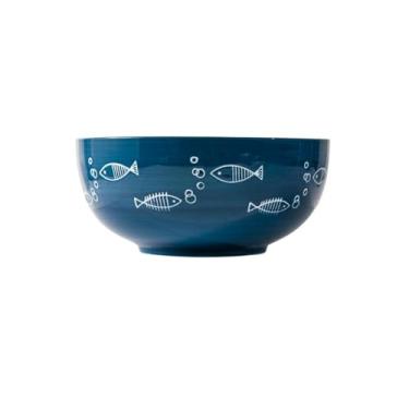 Imagem de Conjunto de pratos fofos, utensílios de mesa para salada de cerâmica doméstica - Tigela de sopa Blue Fish de 20 cm