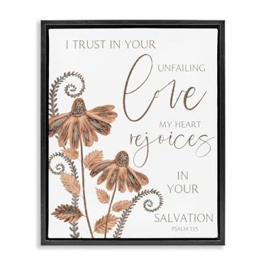 Imagem de Stupell Industries Trust In Your Unfailing Love Arte de parede em tela flutuante preta emoldurada, design de Annie LaPoint, 25 x 31