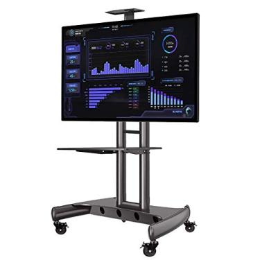 Imagem de Carrinho de TV universal com rodinhas ajustável em altura, suporte de piso para TV com base resistente e bandeja elevável, para tela plana de 81 a 165 cm belo cenário