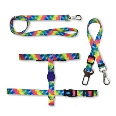 Imagem de Kit Cinto de Segurança e Peitoral H c/Guia M Arco-íris