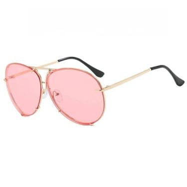 Imagem de Óculos de sol redondos grandes retrô femininos, armação de metal luxuosa, moda masculina, UV400 (dourado e rosa)