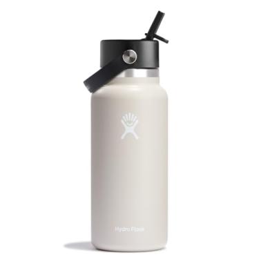 Imagem de Hydro Flask Garrafa de água - aço inoxidável isolado - tampa de canudo flexível de boca larga, não derrama, à prova de vazamento e recarregável em aveia de 947 ml