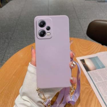 Imagem de Capa de silicone líquido com cordão para colar e alça transversal Redmi 12 para Xiaomi Redmi Note 12 11 4G 5G Note12 Pro Plus 11s, YTBGS, roxo, para Redmi Note 10 5G