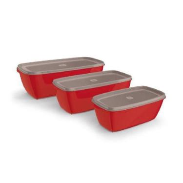 Imagem de Kit 3 Multiuso Retangular Vermelho Solido De Plastico Uz