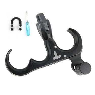Imagem de SHARROW Gatilho de polegar composto de liga de alumínio com 3 dedos e laço D Loop 360°, para mão direita e esquerda, acessório de arco composto (preto)