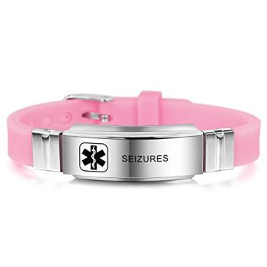 Imagem de MOWOM Medical Pulseira personalizada gravada de silicone ajustável com identificação de identificação de nome esportivo pulseira médica para homens e mulheres borracha de aço inoxidável - (pacote com