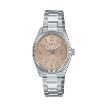 Imagem de Casio LTP1302DD-4A2V Relógio analógico feminino padrão de aço inoxidável com mostrador solar, rosa, Moderno