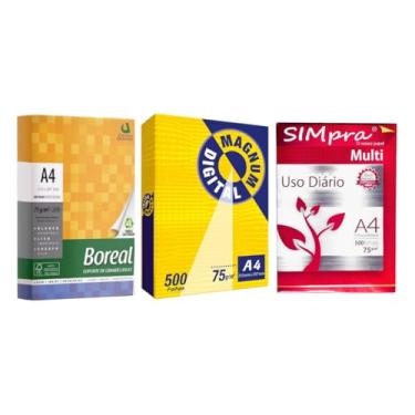 Imagem de Papel Sulfite A4 210mmx297mm Pacote com 500 folhas 75g/m² SIMpra Branco Magnum Boreal
