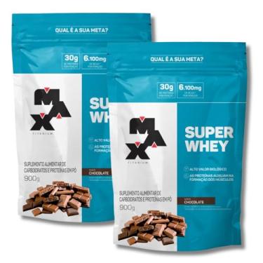 Imagem de Kit 2x Super Whey Protein Concentrado 900g Max Titanium Proteína Concentrada (KIT, CHOCOLATE)