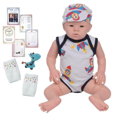 Imagem de Bebe Reborn Boneco Masculino Com Pelúcia Pode Banho - Cegonha Reborn D
