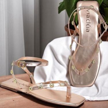 Imagem de Rasteira Sandália Feminina De Couro Com Detalhes De Spikes Estilosa Ca