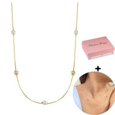Imagem de Colar Corrente feminina de pérola  banhado ouro 18k - Andreia Branco A