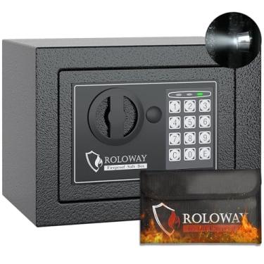 Imagem de ROLOWAY SAFESteel Cofre de dinheiro para casa com bolsa de dinheiro à prova de fogo para cofre escondido, cofre de segurança para dinheiro, cofre com chaves, cofre à prova de fogo com teclado digital