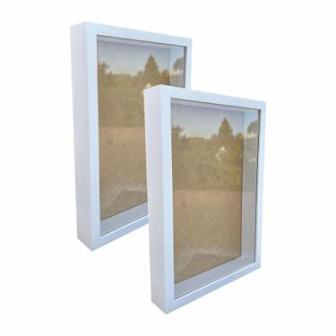 Imagem de Kit 2 Molduras Caixa Alta Com Vidro Expositora 20x30cm - Revestida - 1,5X4,5 Cor:Branco;Tamanho:20X30 cm
