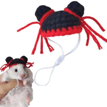 Imagem de Pequenos chapéus de animais pequenos chapéu de cobra de porquinho-da-índia com alça ajustável pequeno fofo tricotado à mão mini roupas de festa para animais de pelúcia papagaio hamster planador de
