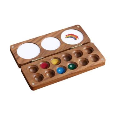 Imagem de Mini paleta de aquarela portátil, paleta de tinta minúscula de cores de madeira, paleta magnética de caderno de esboços para cor de água, guache, tinta acrílica, pequena bandeja de pintura de viagem