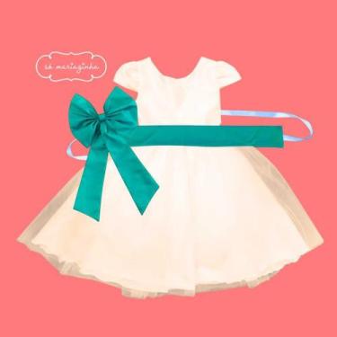 Imagem de Vestido longo Off White com Faixa e Laço TIFANY Infantil Festa elegânc