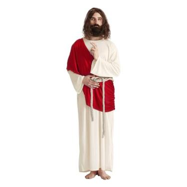 Imagem de nezababy Fantasia de Jesus Cristo Bíblico Masculino Fantasia de São Religioso Cachecol Corda de Cintura para Halloween Páscoa Cosplay, Branco, X-Large