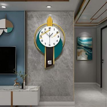 Imagem de DSSYUYERT Relógio de parede arte moderna relógio de parede metal vidro mármore mostrador texturizado com árabe, pêndulo moderno operado por bateria sem tique-taque para decoração de sala de estar