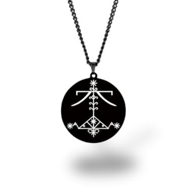 Imagem de Colar Vevê Vodu – Pingente com Símbolos dos Lwas em Aço Inoxidável (Prata, Ouro ou Preto) • Amuleto Espiritual Afro-Caribenho de Proteção, Magia e Fé (Hogou Ferraille, Preto)