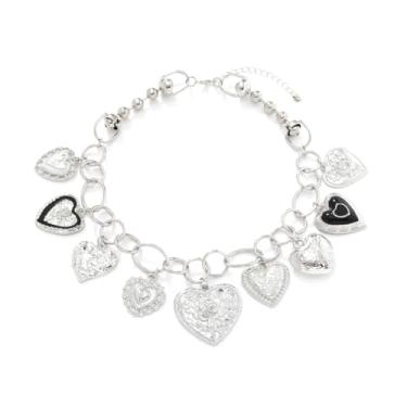 Imagem de LUREME Colar vintage grosso de corrente de liga de ouro/prata – Colar feminino ajustável com pingentes de coração (nl006363), standard, Metal, Sem Pedra Preciosa