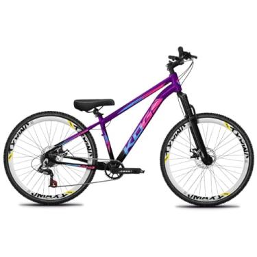 Imagem de Bicicleta Aro 26 KOG 1x7 Freeride – Bike para Grau, Freeride Urbano, Suspensão 80mm, Freios a Disco, 7 Velocidades, Preto Roxo, Adesivo Rosa e Azul,Vmaxx Branco