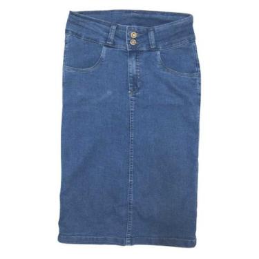 Imagem de Saia Jeans Evangélica com Bolso - Wju Jeans, 52, Feminino, Azul