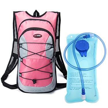 Imagem de Mochila de viagem para ciclismo, ciclismo, bicicleta/caminhada, bolsa de escalada + 2L de hidratação da Monvecle, Pink With 2l Water Bladder, 19" x 9.8" x 1.2"
