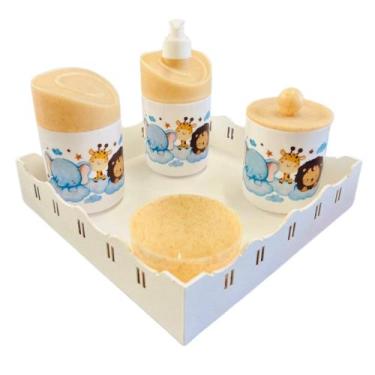Imagem de Kit Higiene Bebê Safari Hora Do Sono C/bandeja MDF - Dóia Kids, Quadra